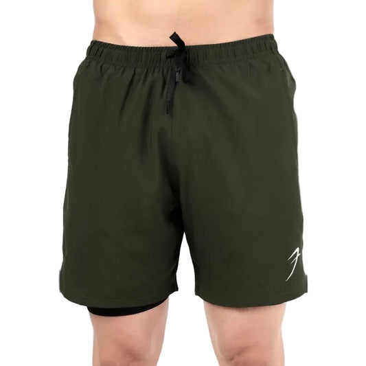 2 in 1 Compression Shorts Olive - Shorts