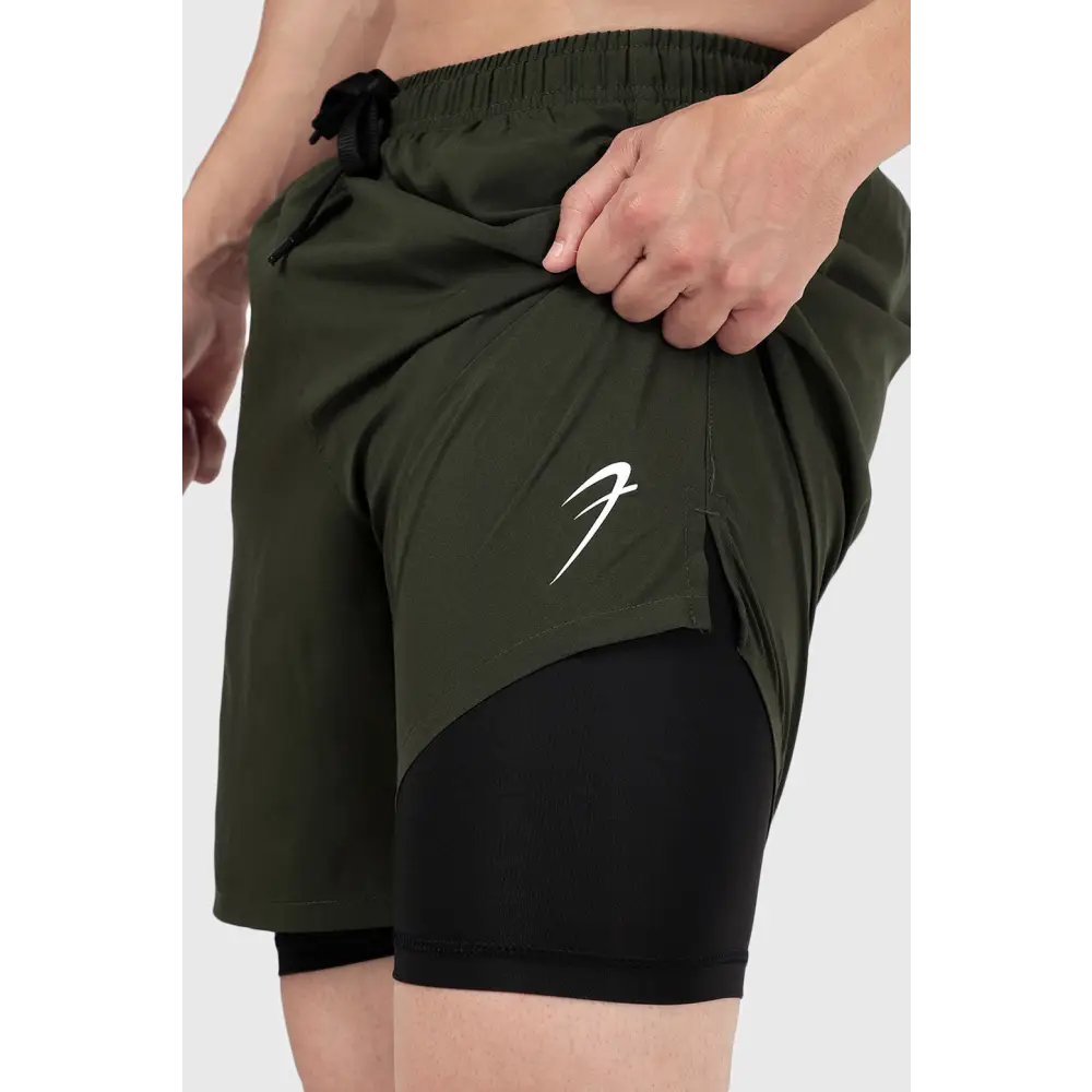2 in 1 Compression Shorts Olive - Shorts