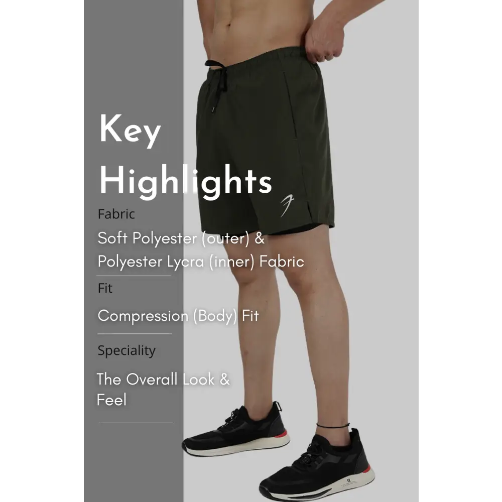 2 in 1 Compression Shorts Olive - Shorts