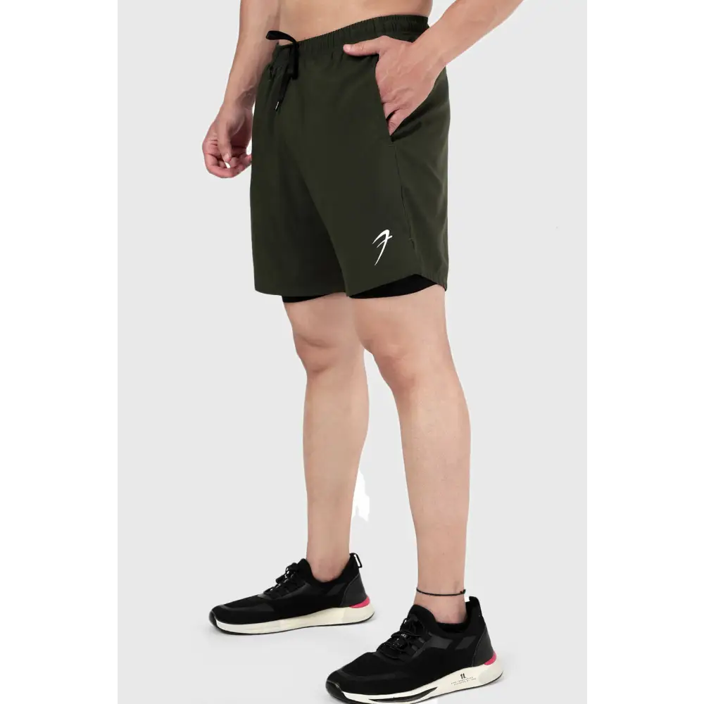 2 in 1 Compression Shorts Olive - Shorts