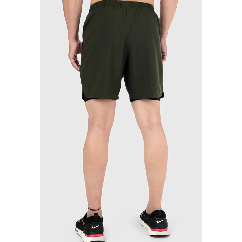 2 in 1 Compression Shorts Olive - Shorts