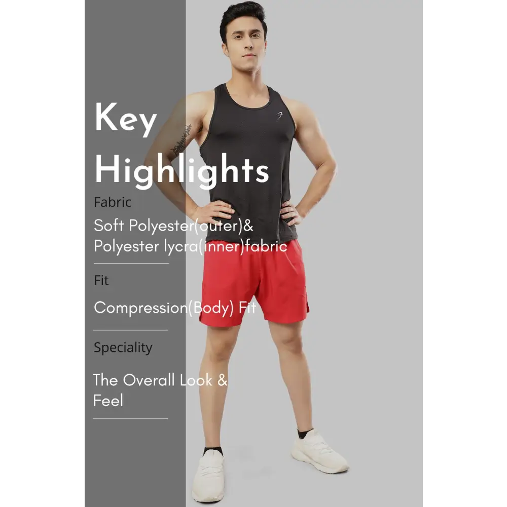 2 in 1 Compression Shorts Red - Shorts