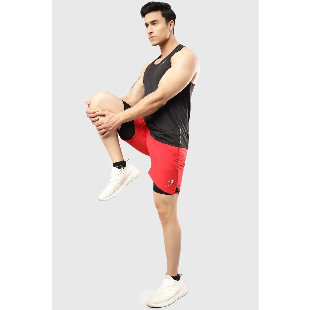 2 in 1 Compression Shorts Red - Shorts