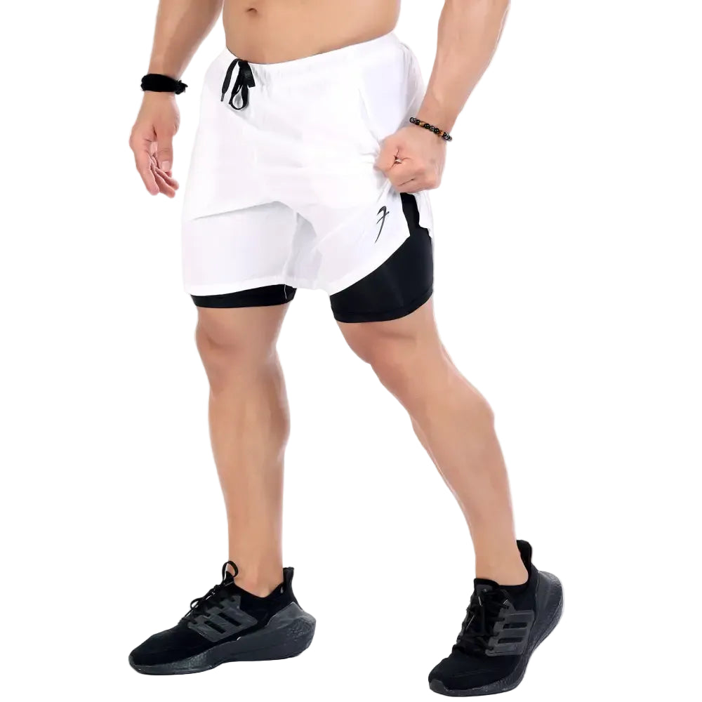 2 in 1 Compression Shorts White - Shorts