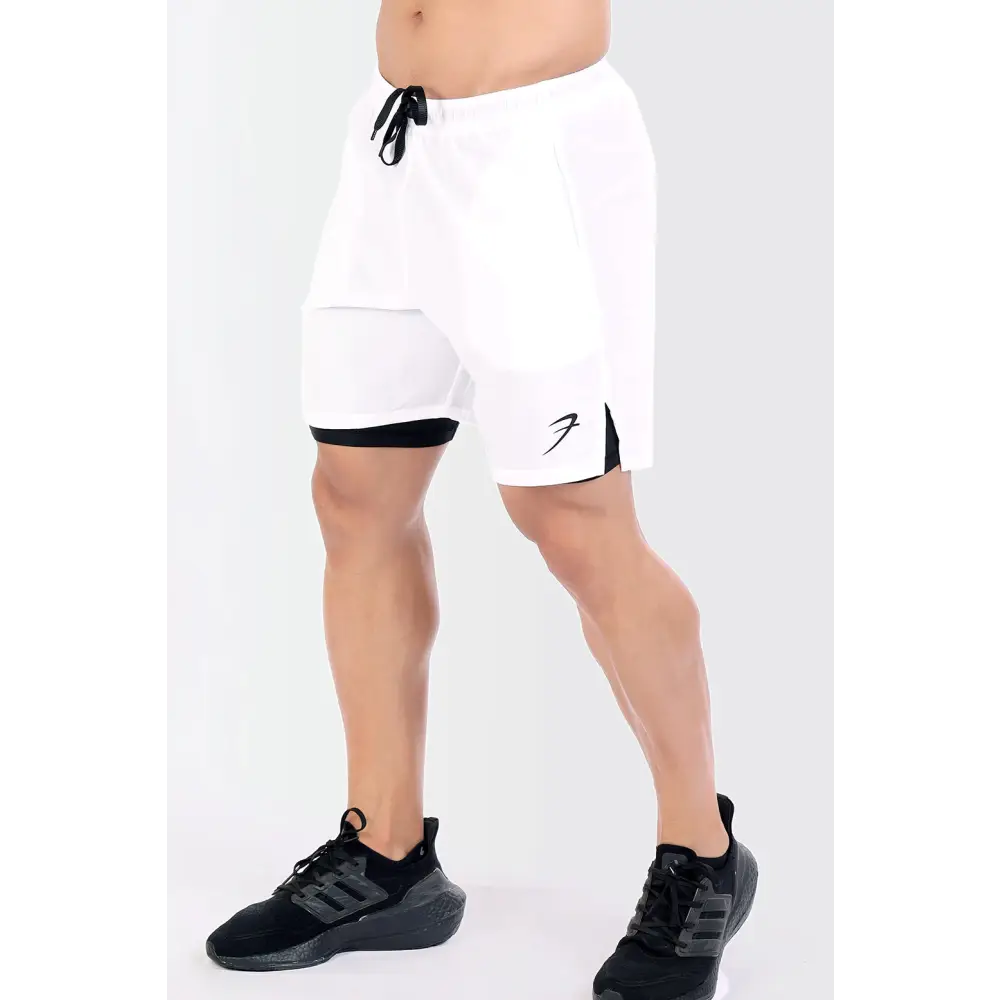 2 in 1 Compression Shorts White - Shorts
