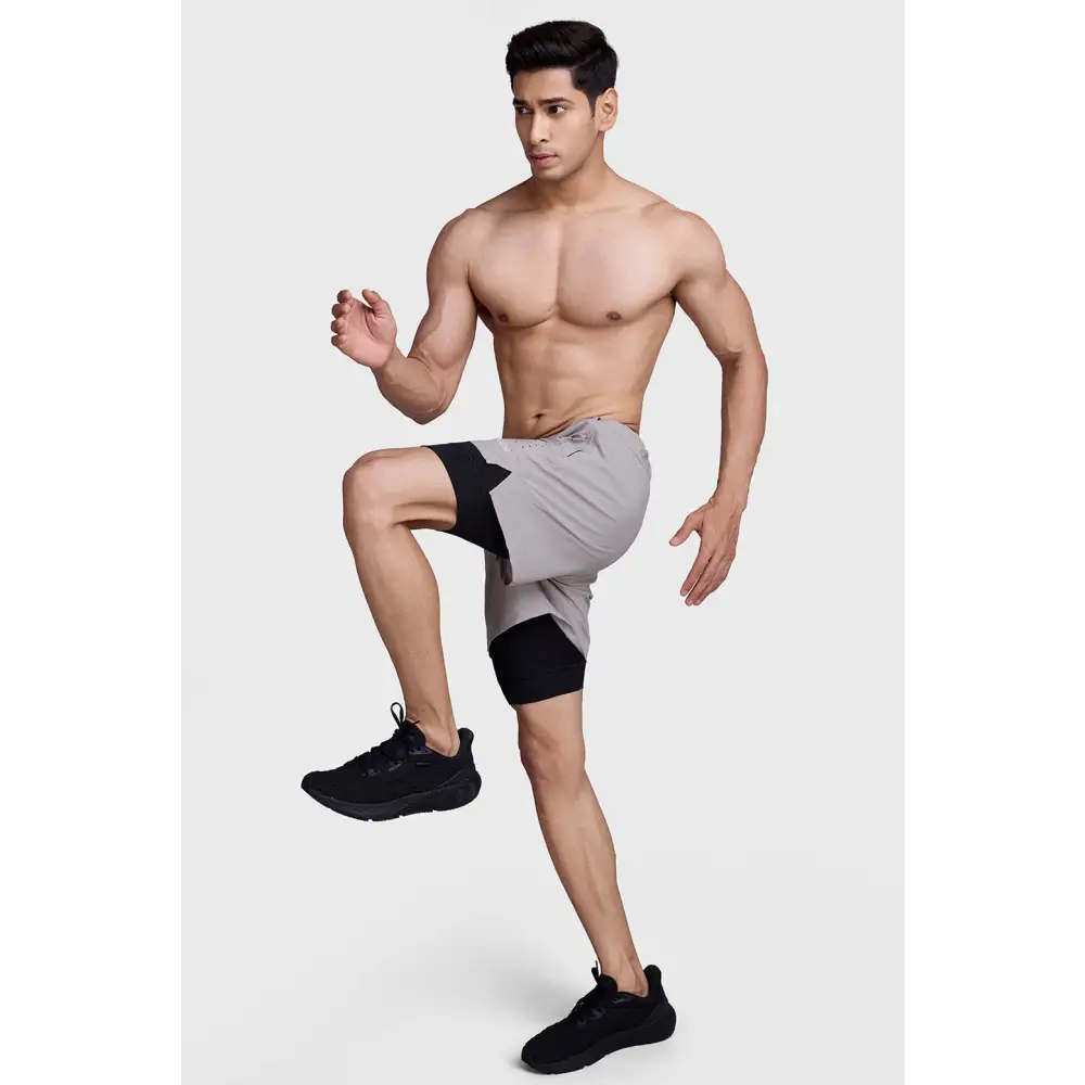 2 in 1 Laser Shorts Beige With Black - Shorts