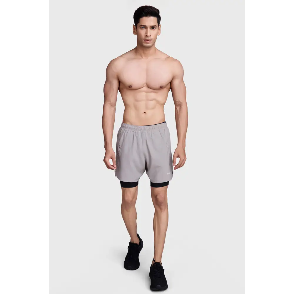 2 in 1 Laser Shorts Beige With Black - Shorts