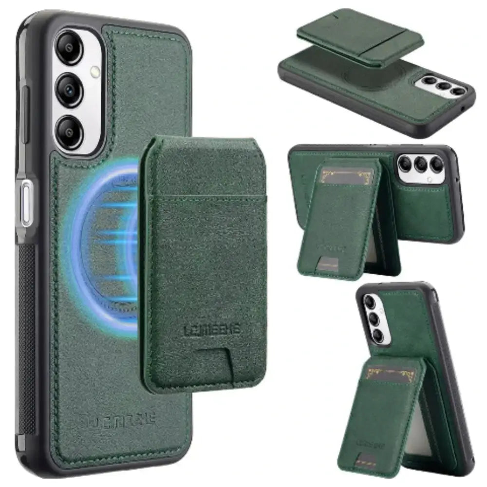 2-in-1 Magnetic Leather Case for Samsung (Green)