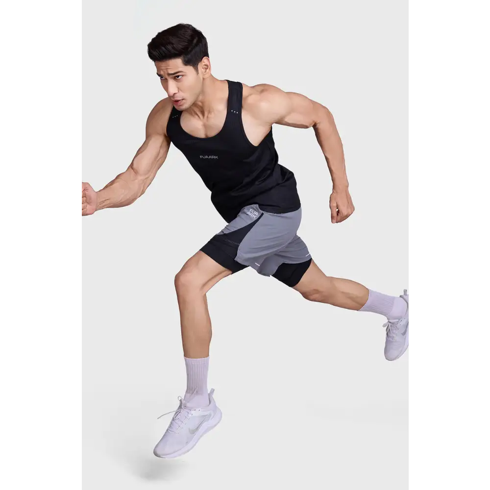 2 in 1 Mesh Shorts Foggy Grey With Black - Shorts