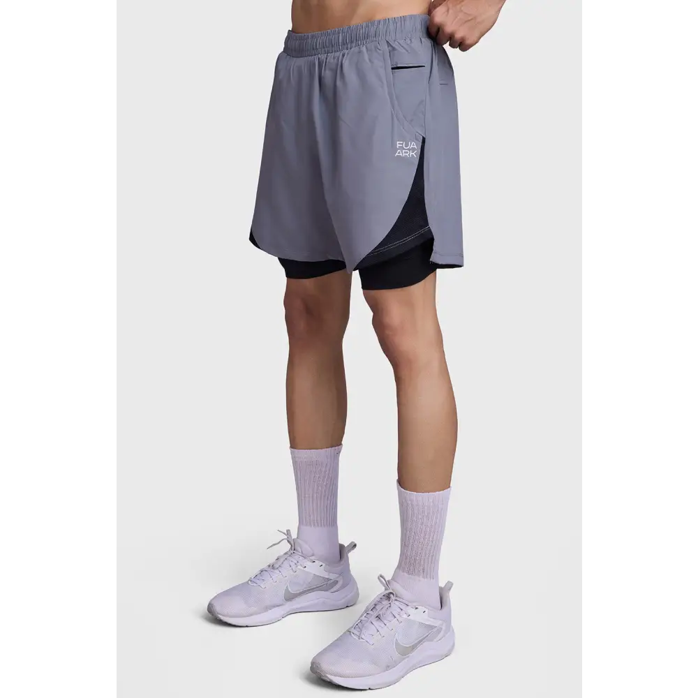 2 in 1 Mesh Shorts Foggy Grey With Black - Shorts