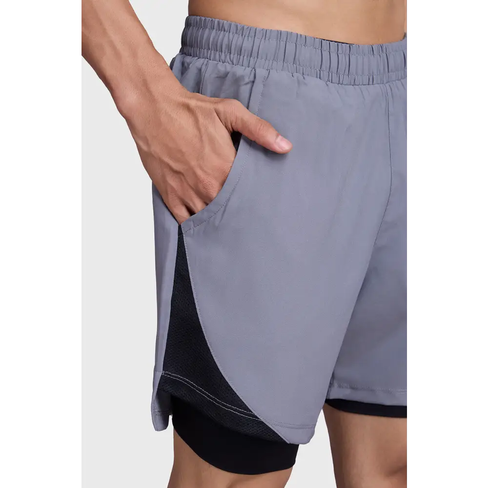 2 in 1 Mesh Shorts Foggy Grey With Black - Shorts