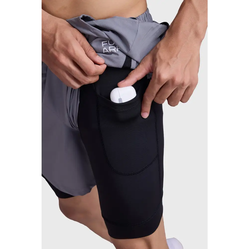 2 in 1 Mesh Shorts Foggy Grey With Black - Shorts