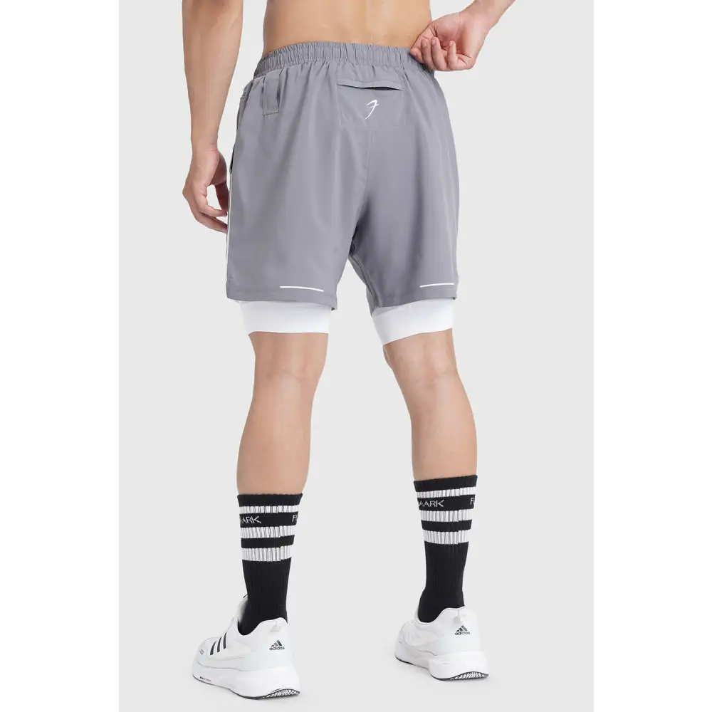 2 in 1 Mesh Shorts Foggy Grey With White - Shorts