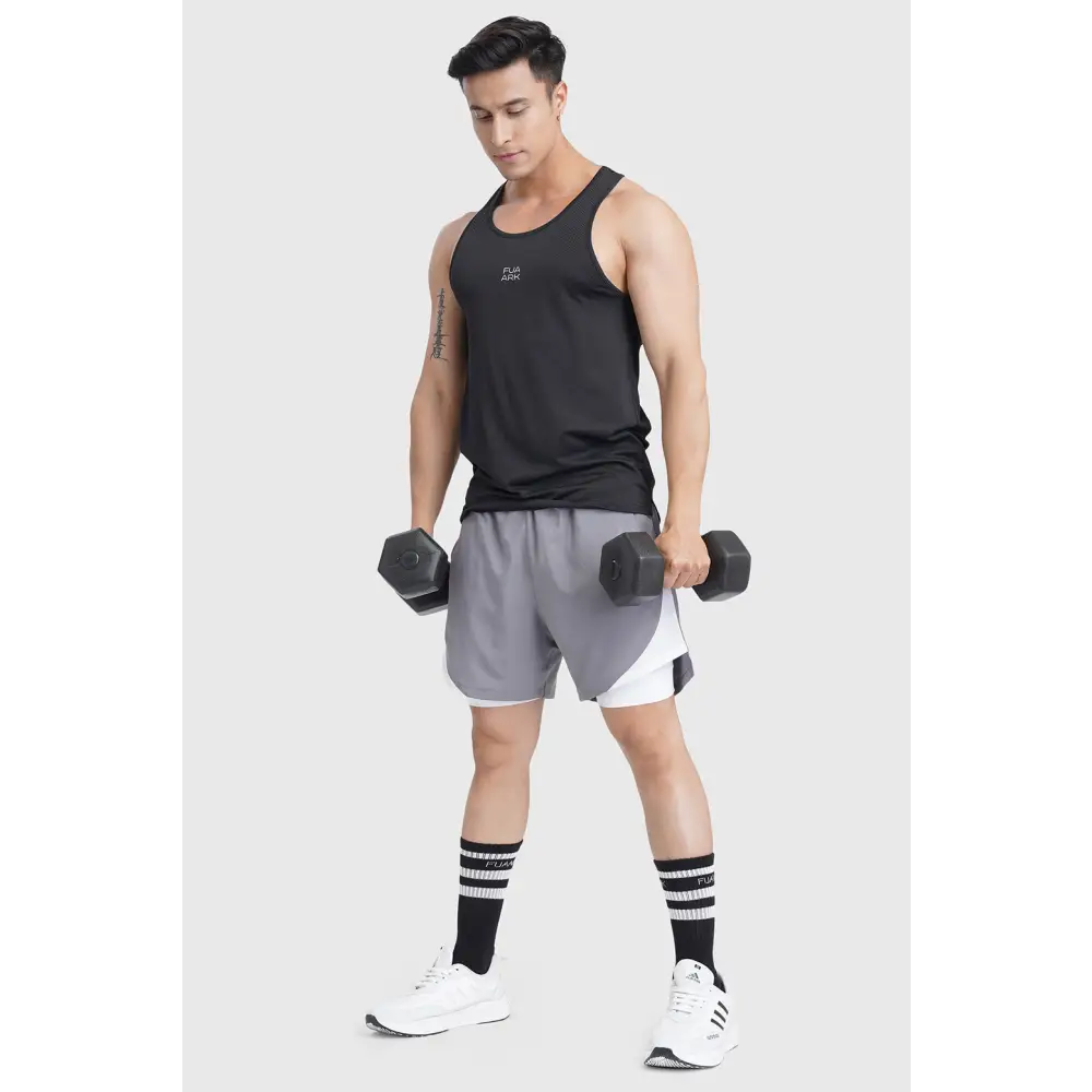 2 in 1 Mesh Shorts Foggy Grey With White - Shorts