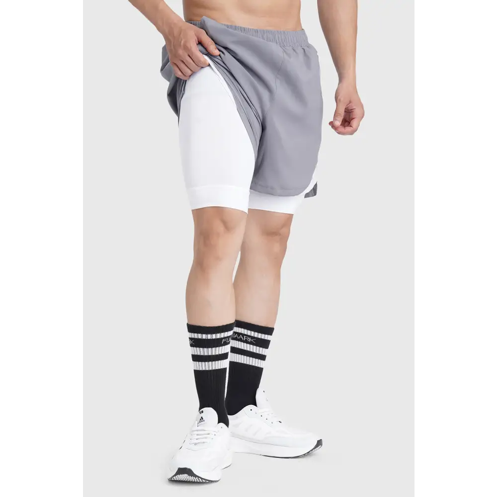 2 in 1 Mesh Shorts Foggy Grey With White - Shorts