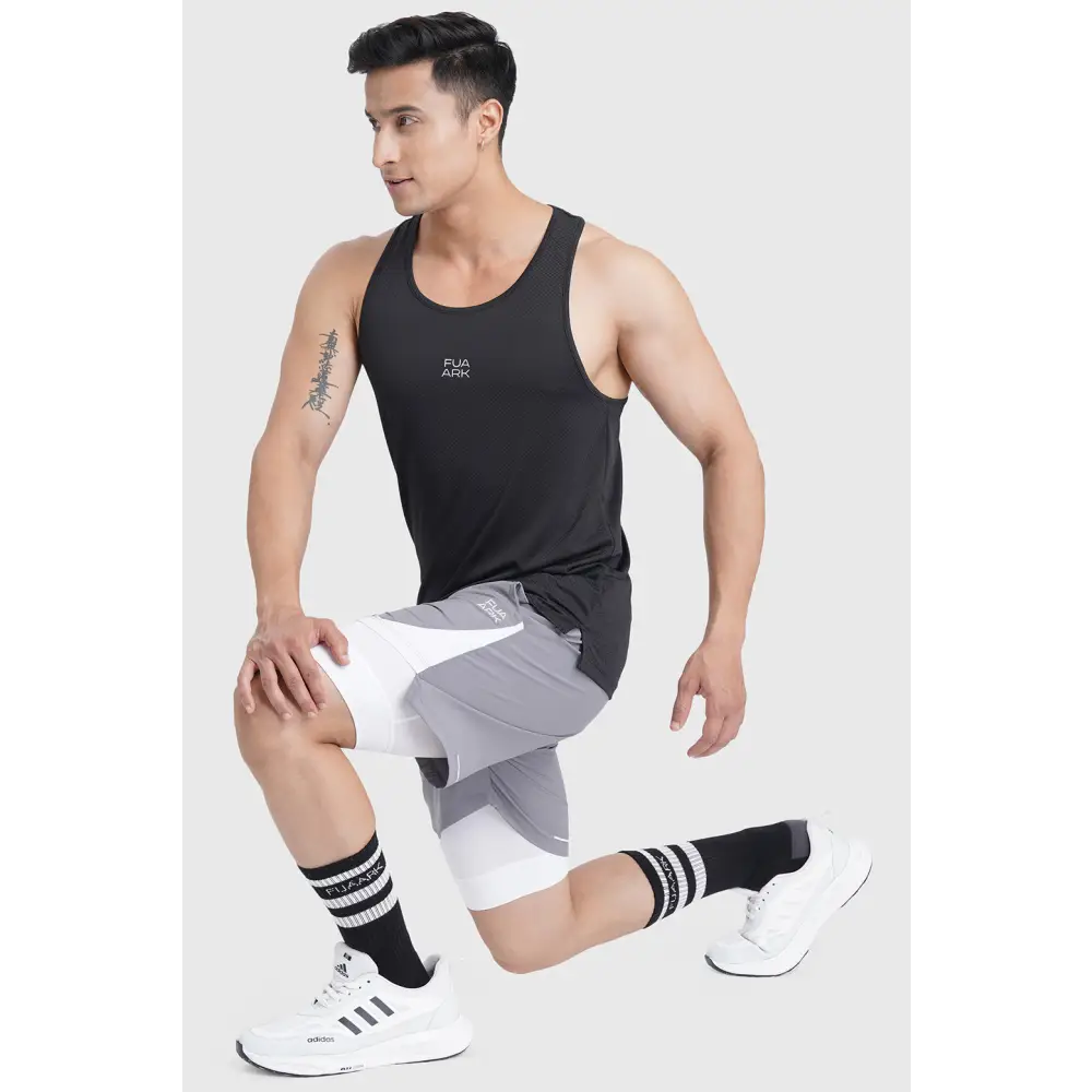 2 in 1 Mesh Shorts Foggy Grey With White - Shorts