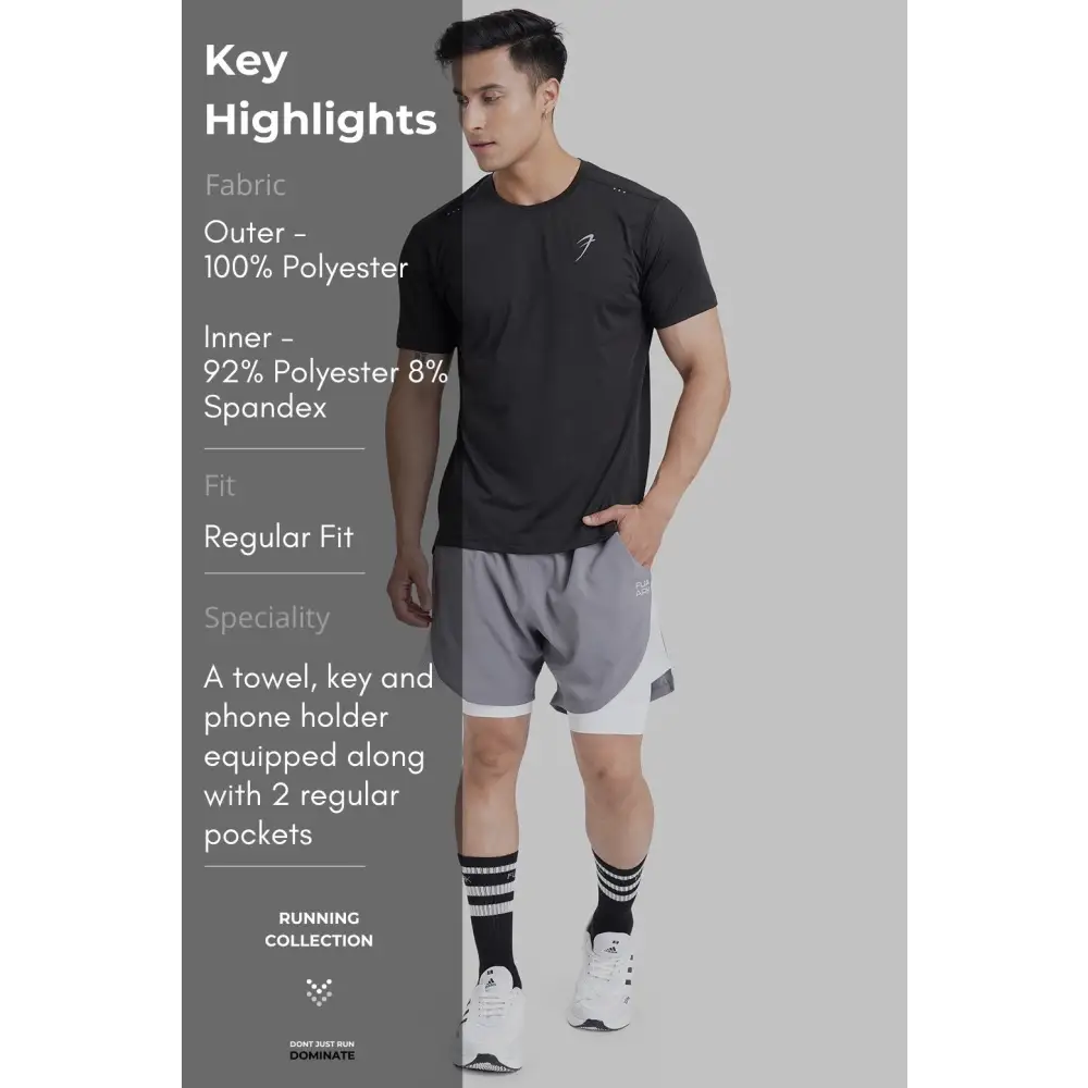 2 in 1 Mesh Shorts Foggy Grey With White - Shorts