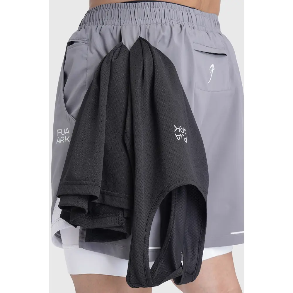 2 in 1 Mesh Shorts Foggy Grey With White - Shorts