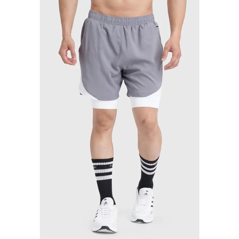 2 in 1 Mesh Shorts Foggy Grey With White - Shorts