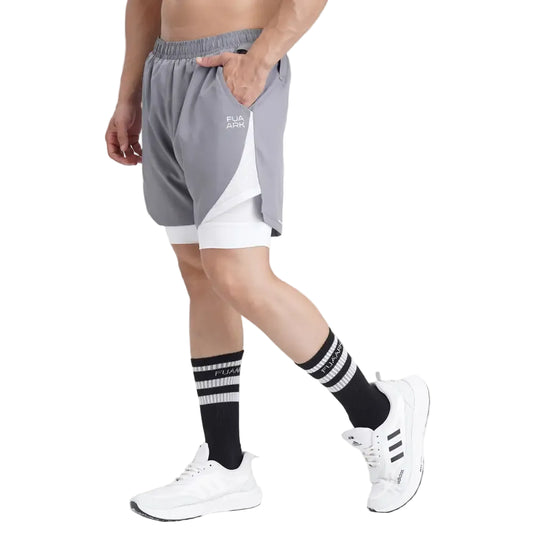 2 in 1 Mesh Shorts Foggy Grey With White - Shorts
