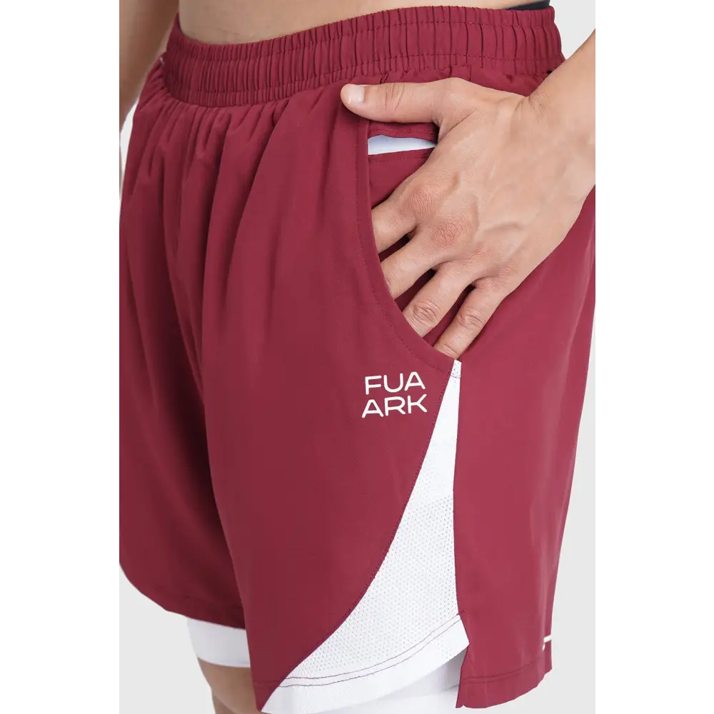 2 in 1 Mesh Shorts Maroon - Shorts