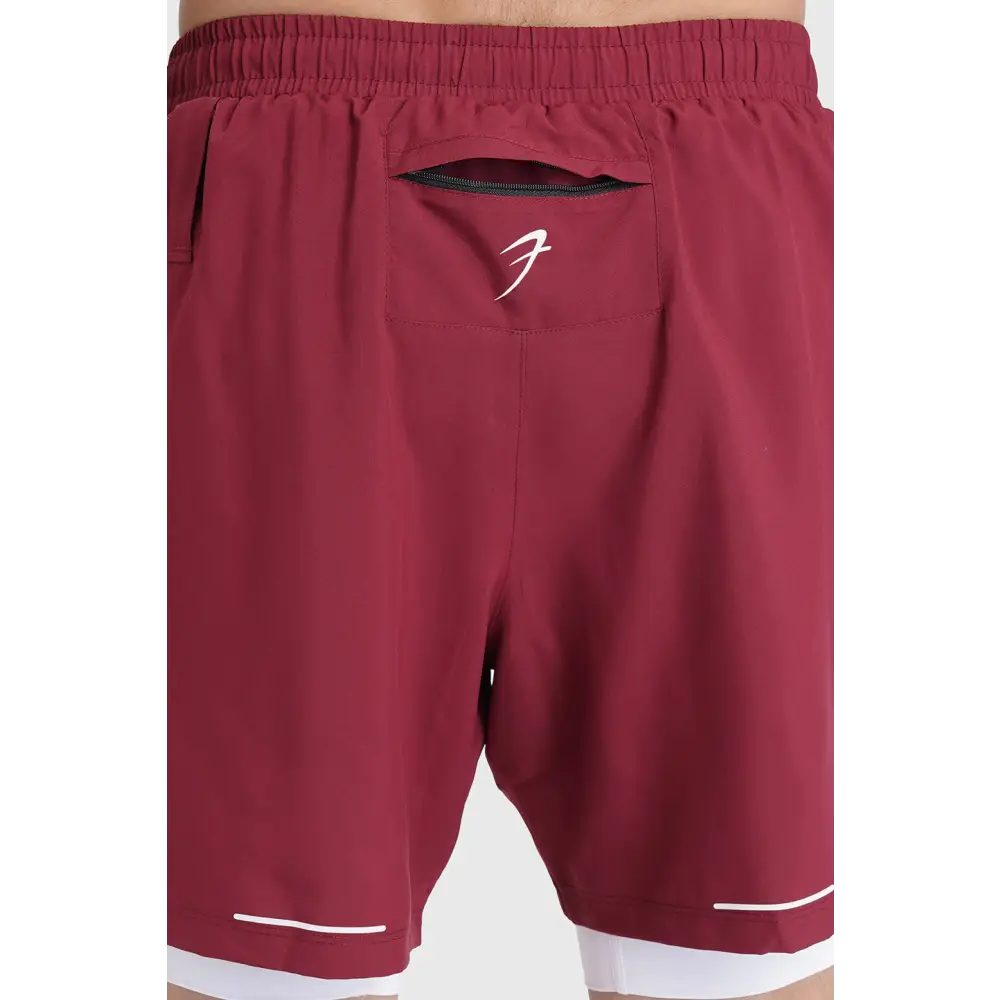 2 in 1 Mesh Shorts Maroon - Shorts