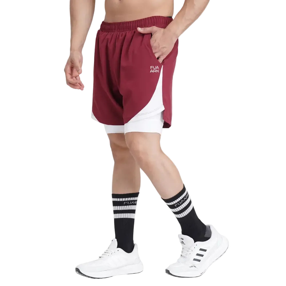 2 in 1 Mesh Shorts Maroon - Shorts