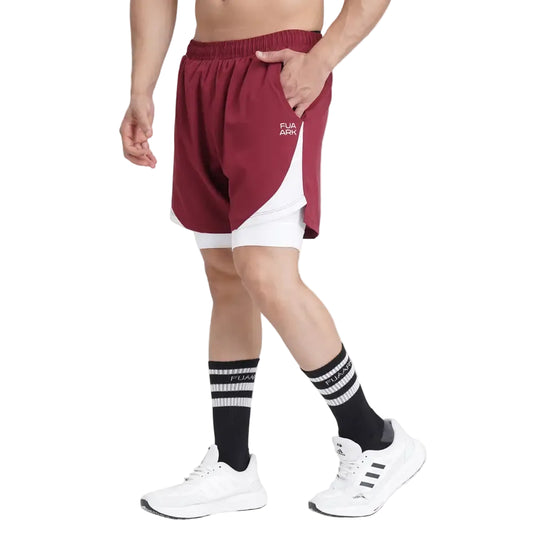 2 in 1 Mesh Shorts Maroon - Shorts