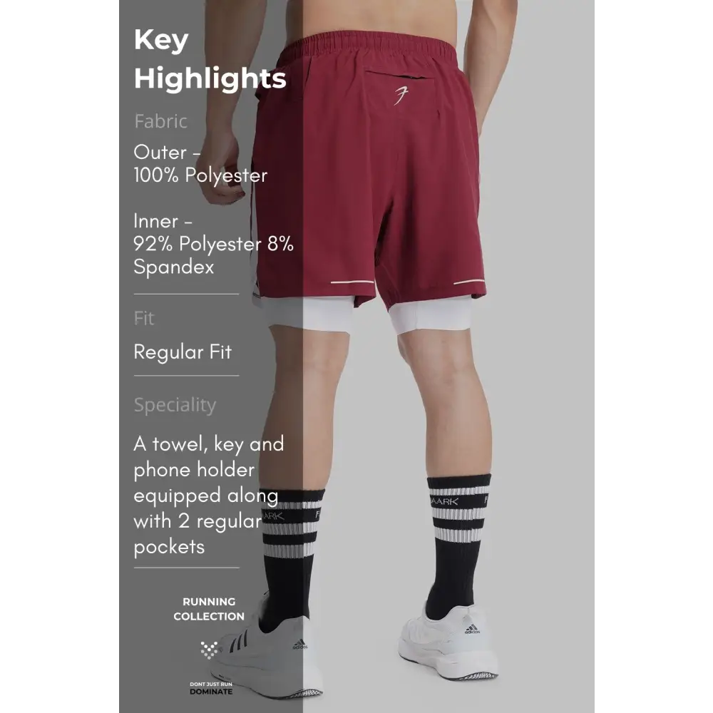 2 in 1 Mesh Shorts Maroon - Shorts