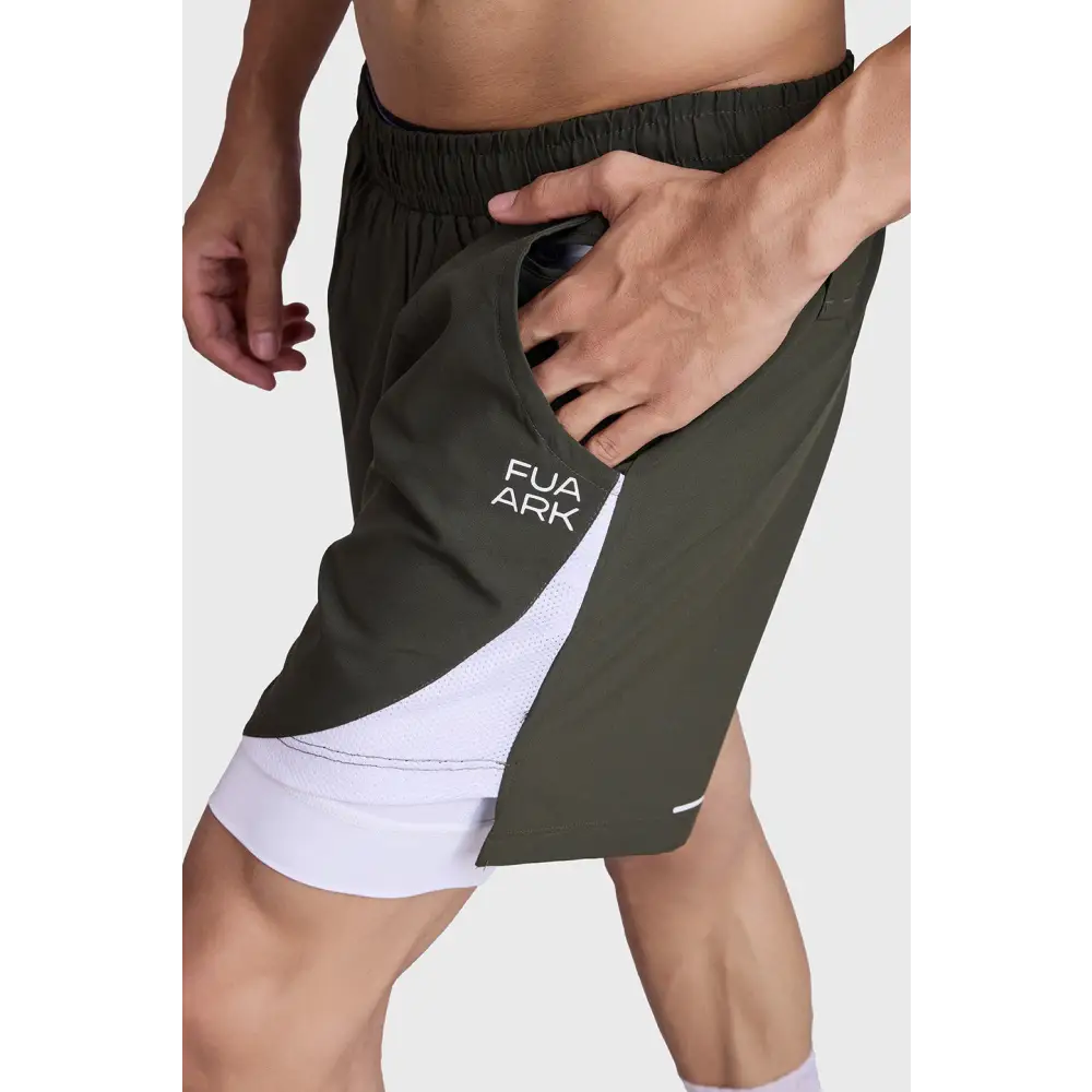 2 in 1 Mesh Shorts Olive - Shorts