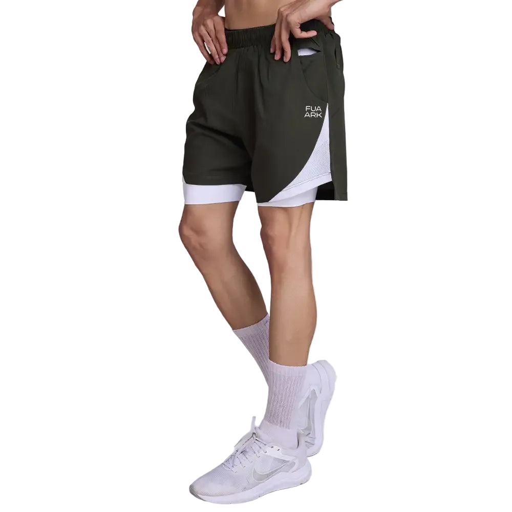 2 in 1 Mesh Shorts Olive - Shorts