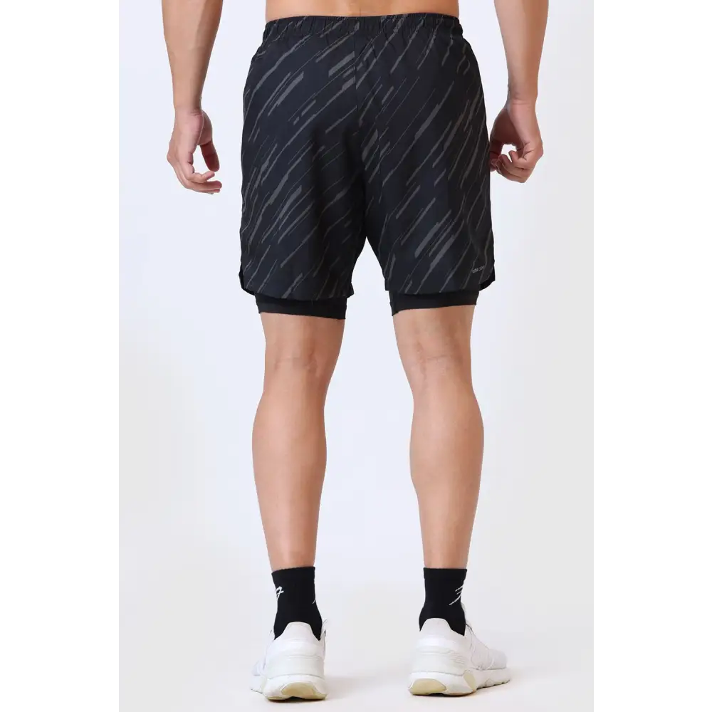2 in 1 Printed Compression Shorts Black - Shorts
