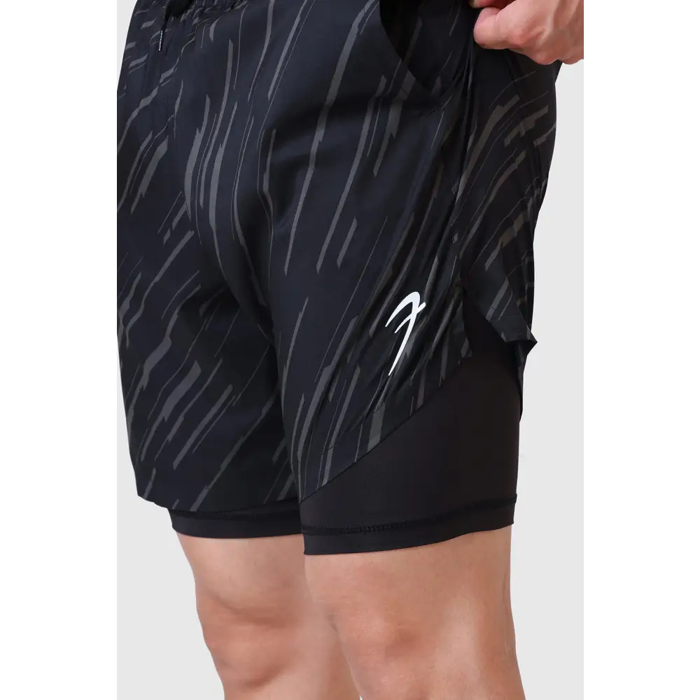 2 in 1 Printed Compression Shorts Black - Shorts