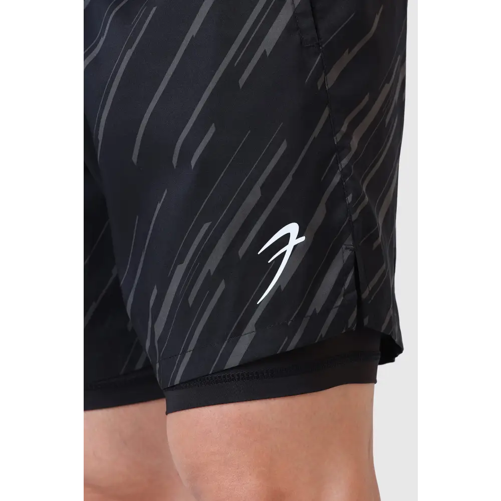 2 in 1 Printed Compression Shorts Black - Shorts