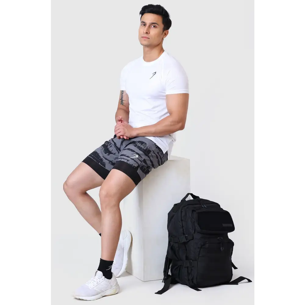 2 in 1 Printed Compression Shorts Gold Grey - Shorts