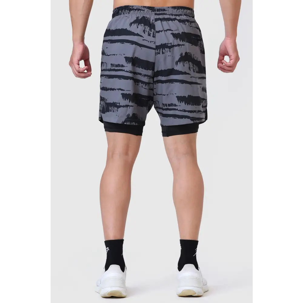 2 in 1 Printed Compression Shorts Gold Grey - Shorts