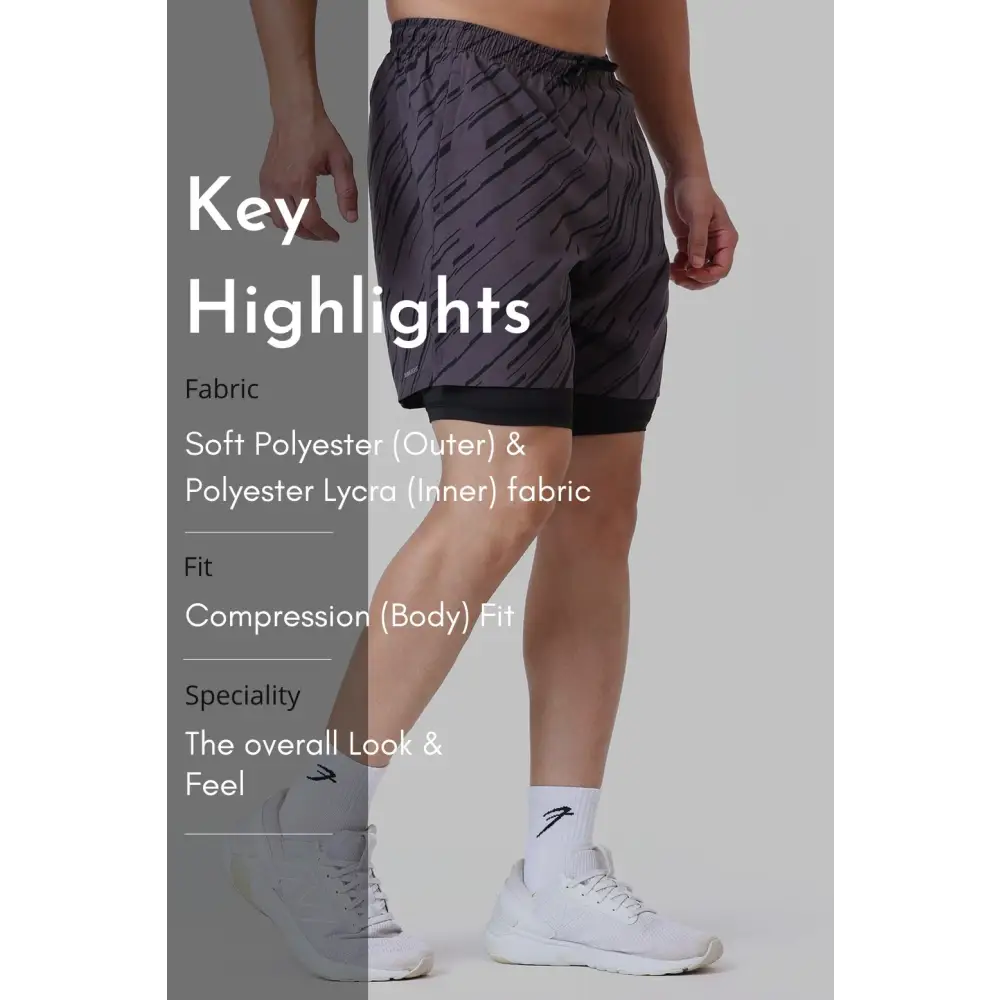 2 in 1 Printed Compression Shorts Graphite - Shorts