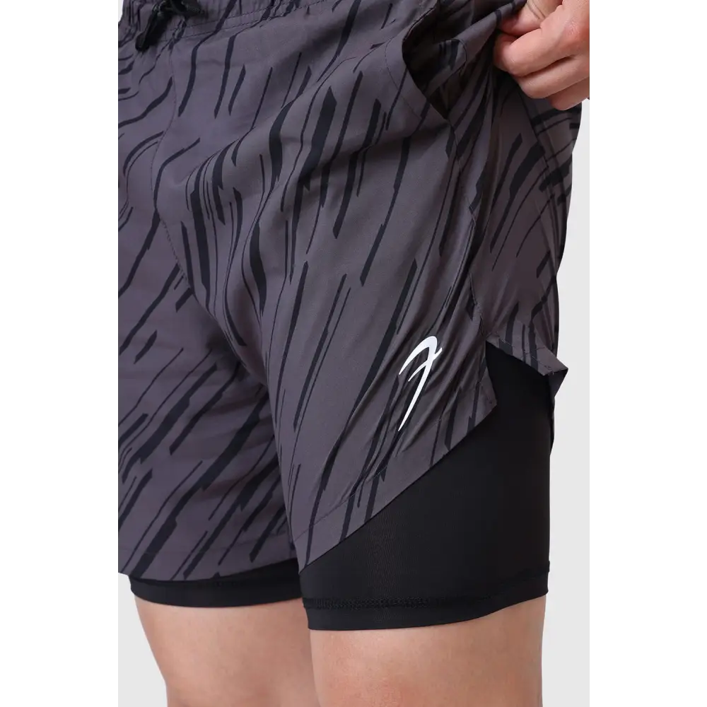 2 in 1 Printed Compression Shorts Graphite - Shorts