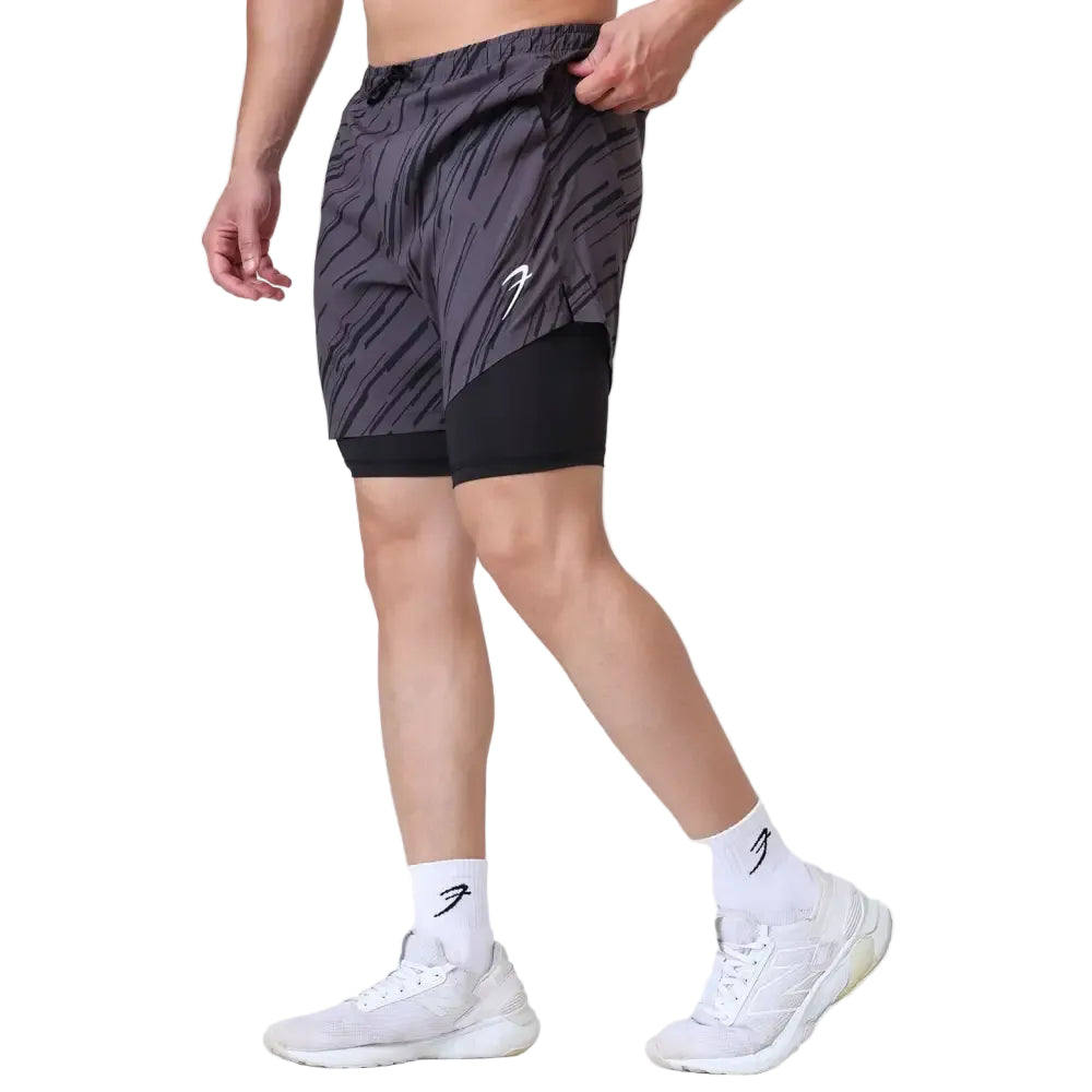2 in 1 Printed Compression Shorts Graphite - Shorts
