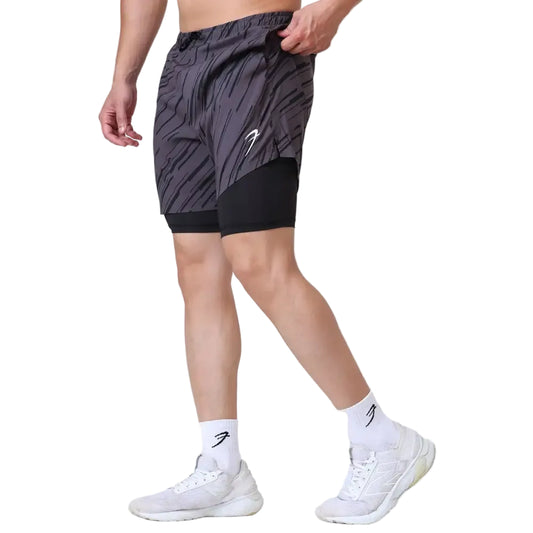 2 in 1 Printed Compression Shorts Graphite - Shorts