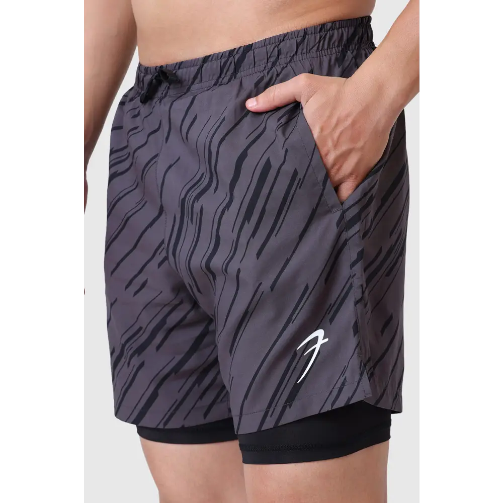 2 in 1 Printed Compression Shorts Graphite - Shorts