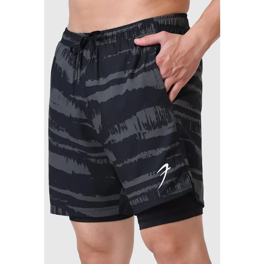 2 in 1 Printed Compression Shorts Olive - Shorts