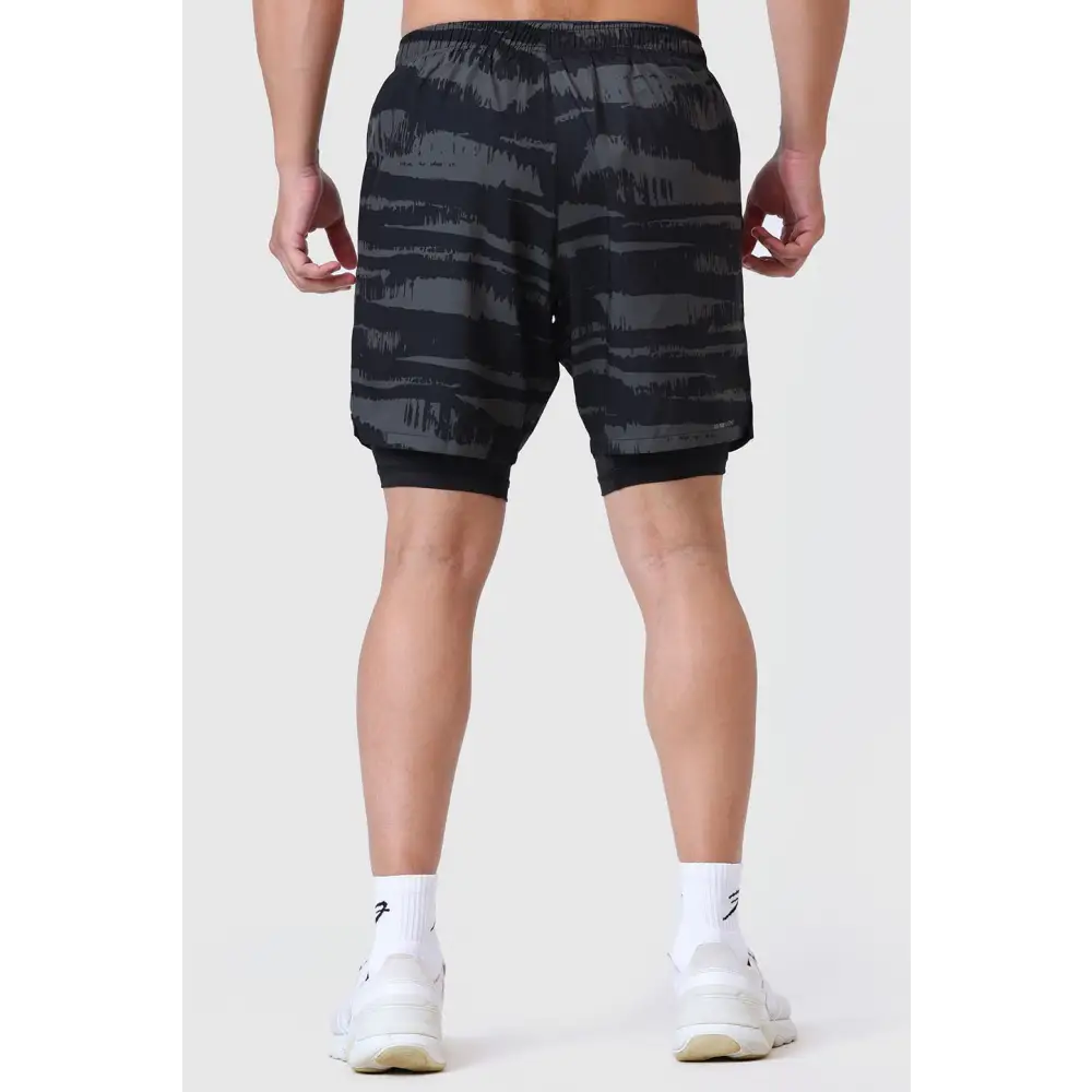 2 in 1 Printed Compression Shorts Olive - Shorts