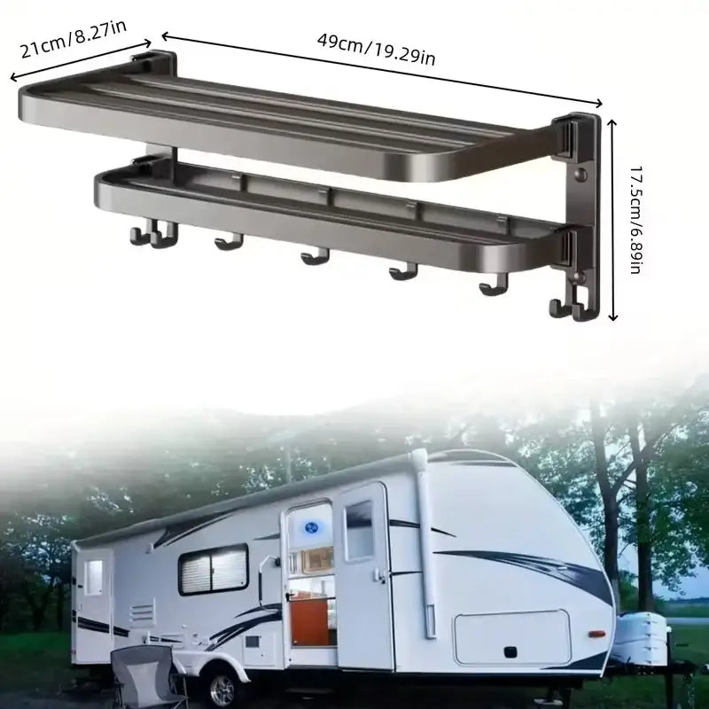2-Layer Foldable RV Wall-Mount Towel Rack (different sizes available) - Towel Rack / Gray / 50cm - SS