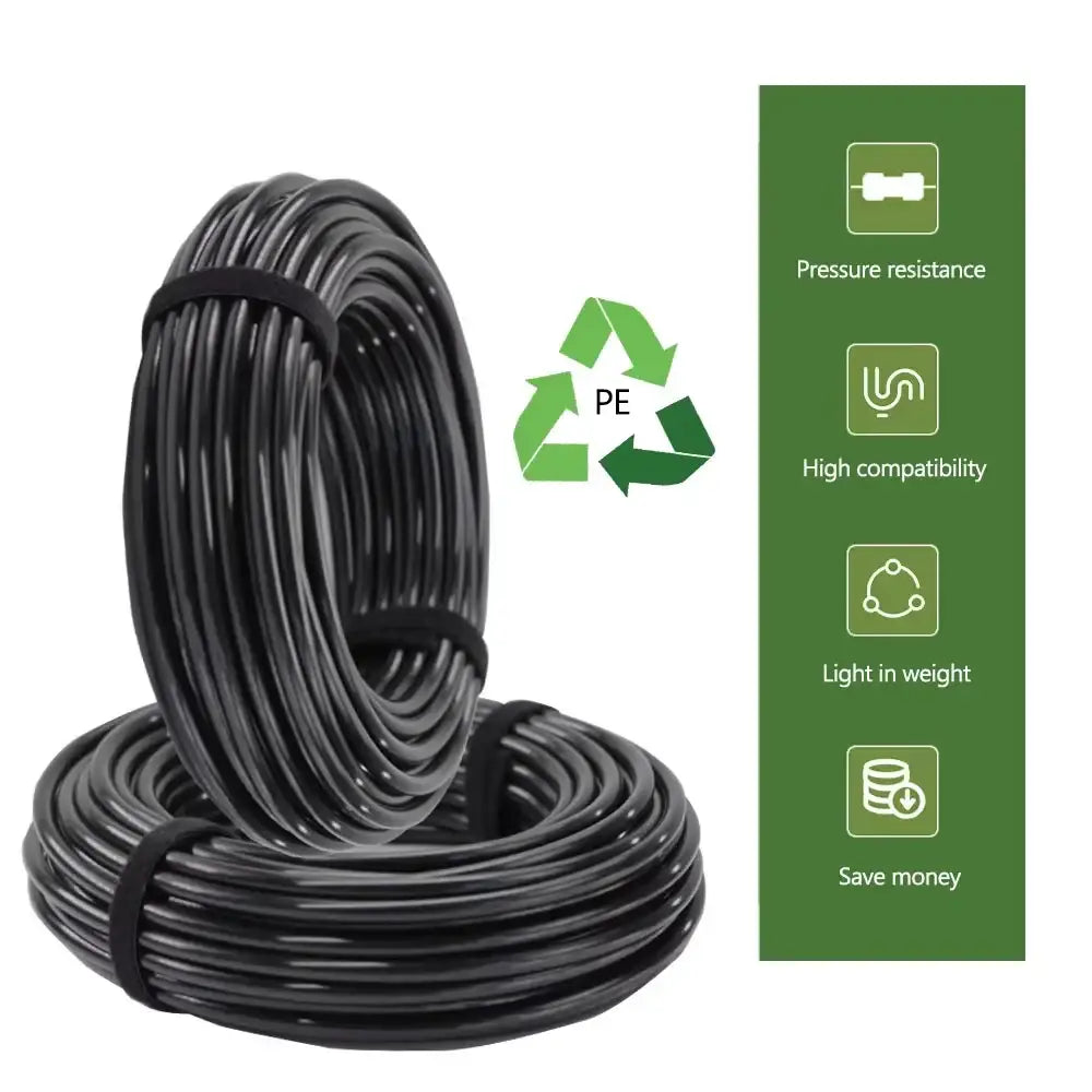 20–50m Black PE Garden Hose OD 6/8/12mm for Irrigation & Lawn - SS