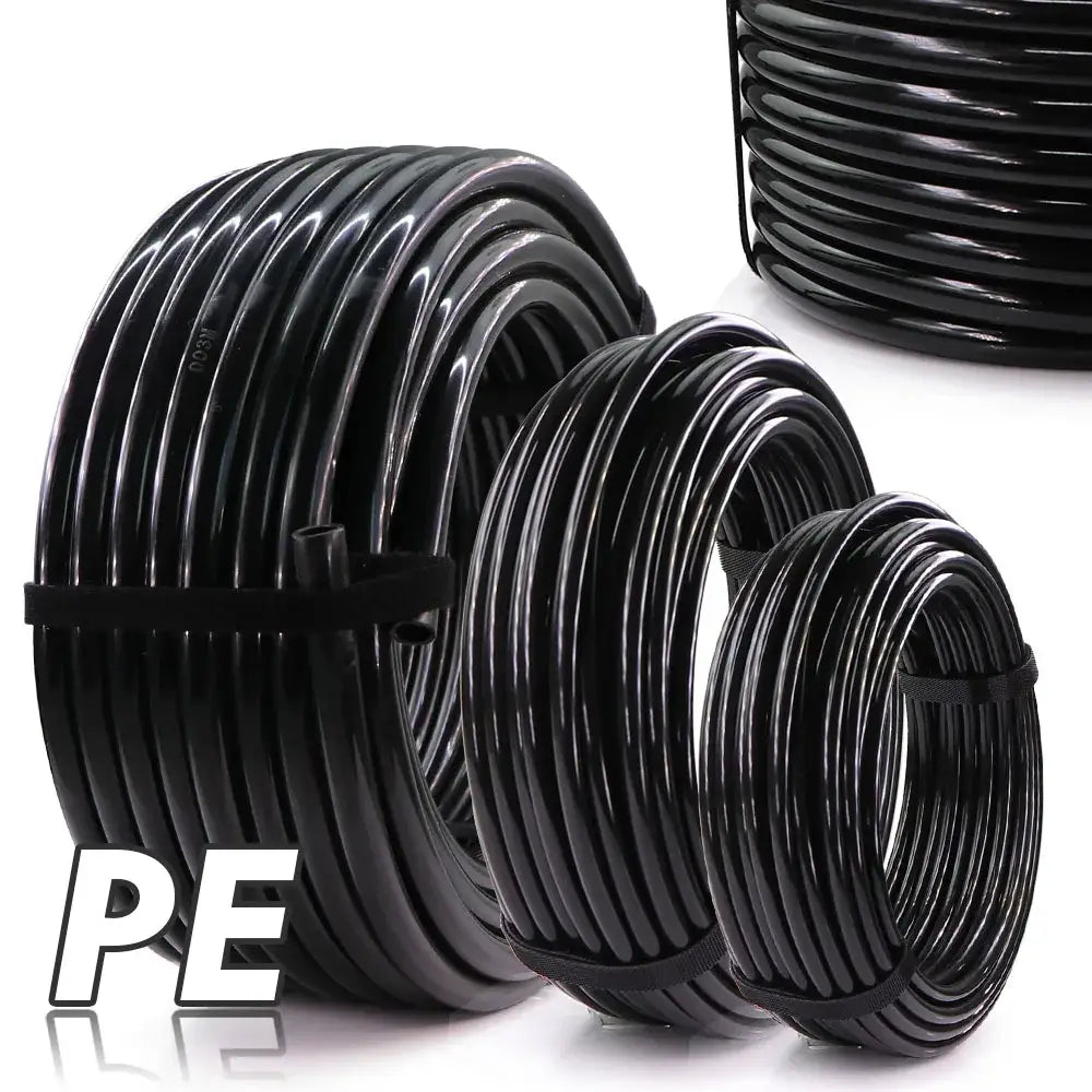 20–50m Black PE Garden Hose OD 6/8/12mm for Irrigation & Lawn - SS