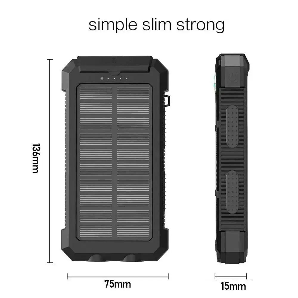 20000Mah Solar Powered Waterproof Power Bank - Black / 20000Mah