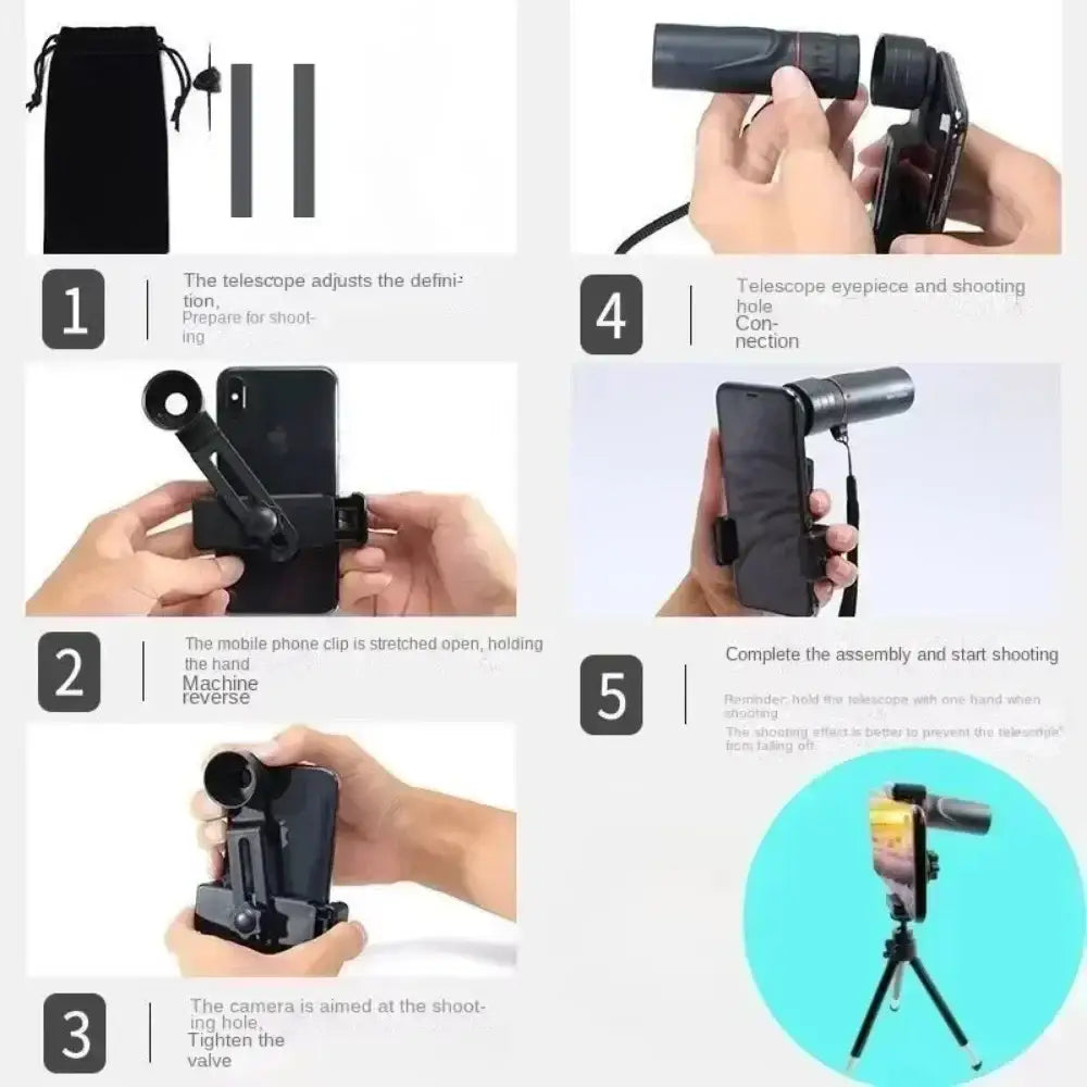 2025 New Mini Portable 2000x25 HD Monocular Telescope Mobile Phone Telescope with Holder Camping Hunting Birdwatching