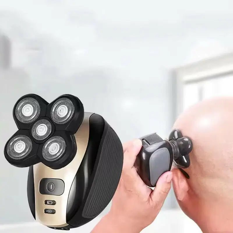 2025 Waterproof Rotary Electric Shaver and Beard Trimmer with 5 Heads - Rechargeable Men’s Grooming Tool - Black