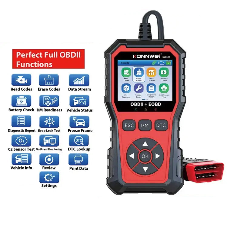 2026 KONNWEI KW330 Car OBD2 Fault Scanner Engine Battery Test Fault Code Clear Real-Time Data Professional OBD